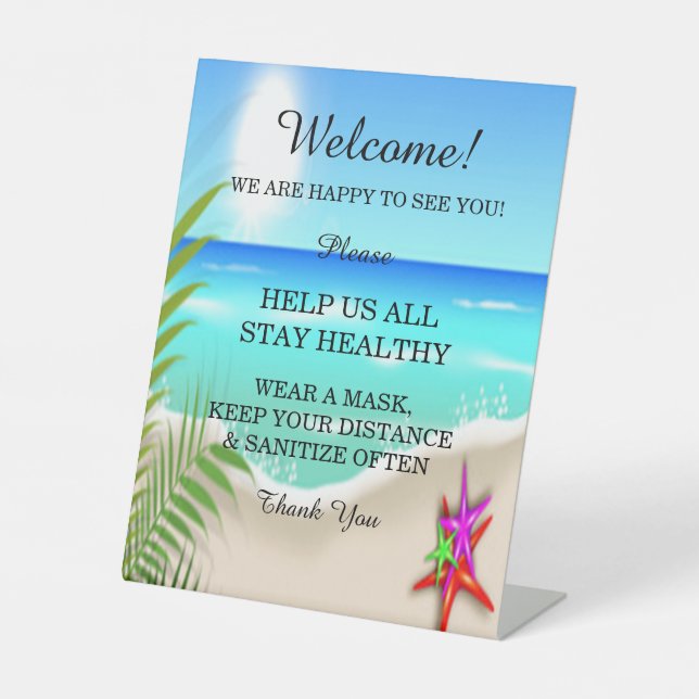 Beach Colourful Starfish Wedding Safety  Pedestal Sign (Front)