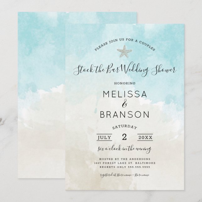 Beach Colours Couples stock the bar wedding shower Invitation (Front/Back)