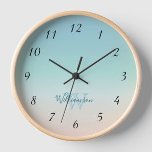 Beach Colours Minimal   Coastal Turquoise Monogram Clock