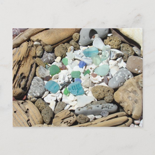 Beach Combers postcards Sea Glass Driftwood (Front)
