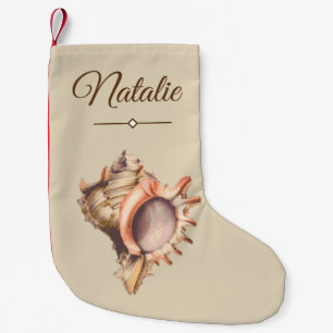 Beach Conch Seashell & Name Small Christmas Stocking