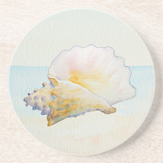 Beach Conch Shell Nautical Ocean Coaster (Front)