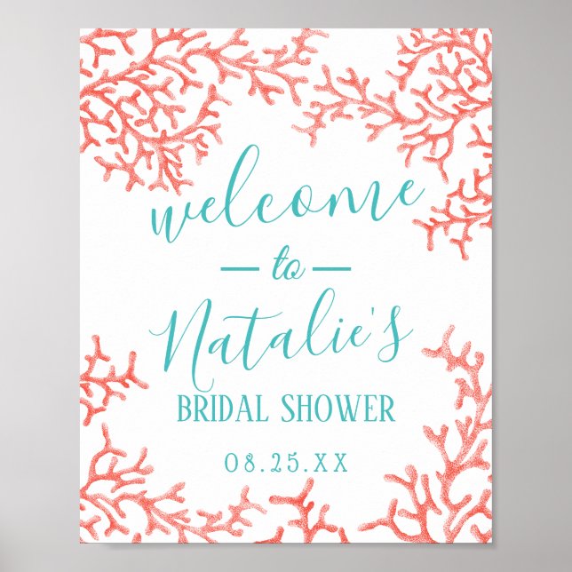 Beach Coral Reef Bridal Shower Welcome Poster (Front)