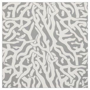 Beach Coral Reef Pattern in Grey and White Fabric