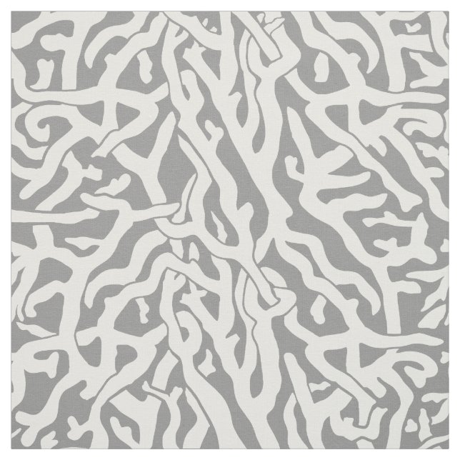 Beach Coral Reef Pattern in Grey and White Fabric (Swatch)