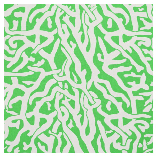 Beach Coral Reef Pattern in Lime Green and White Fabric (Swatch)