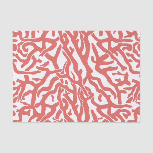 Beach Coral Reef Pattern Nautical Coral Pink White Tissue Paper (Front)