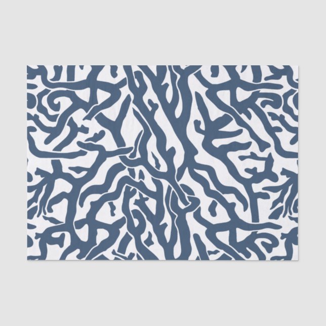 Beach Coral Reef Pattern Nautical Navy Blue White Tissue Paper (Front)