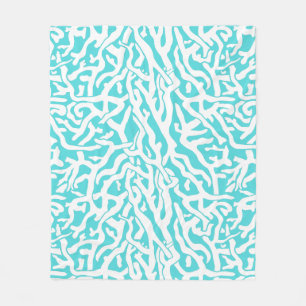 Beach Coral Reef Pattern Nautical White Aqua Blue Fleece Blanket