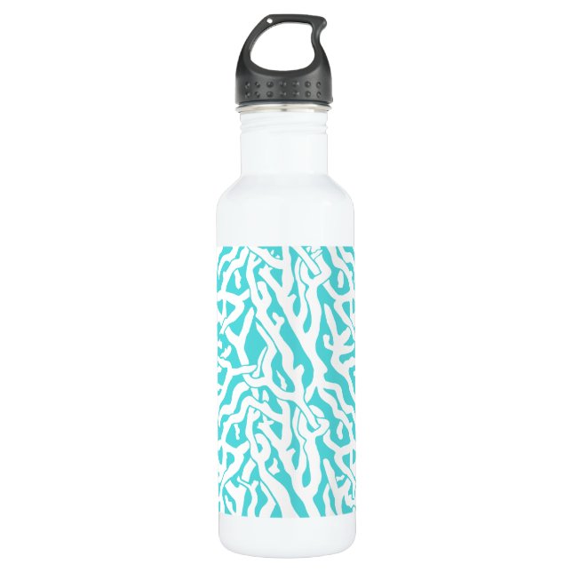 Beach Coral Reef Pattern Nautical White Blue 710 Ml Water Bottle (Front)