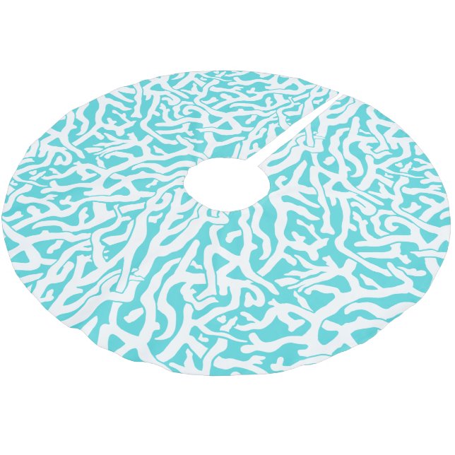 Beach Coral Reef Pattern Nautical White Blue Brushed Polyester Tree Skirt (Angled)