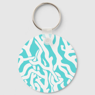 Beach Coral Reef Pattern Nautical White Blue Key Ring
