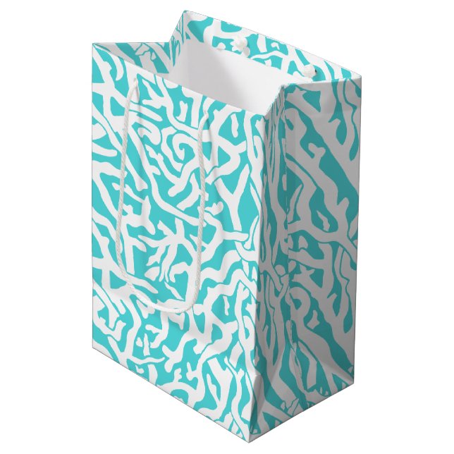 Beach Coral Reef Pattern Nautical White Blue Medium Gift Bag (Front Angled)