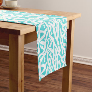 Beach Coral Reef Pattern Nautical White Blue Medium Table Runner