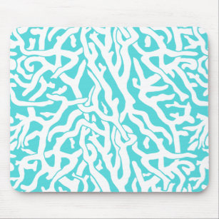 Beach Coral Reef Pattern Nautical White Blue Mouse Mat