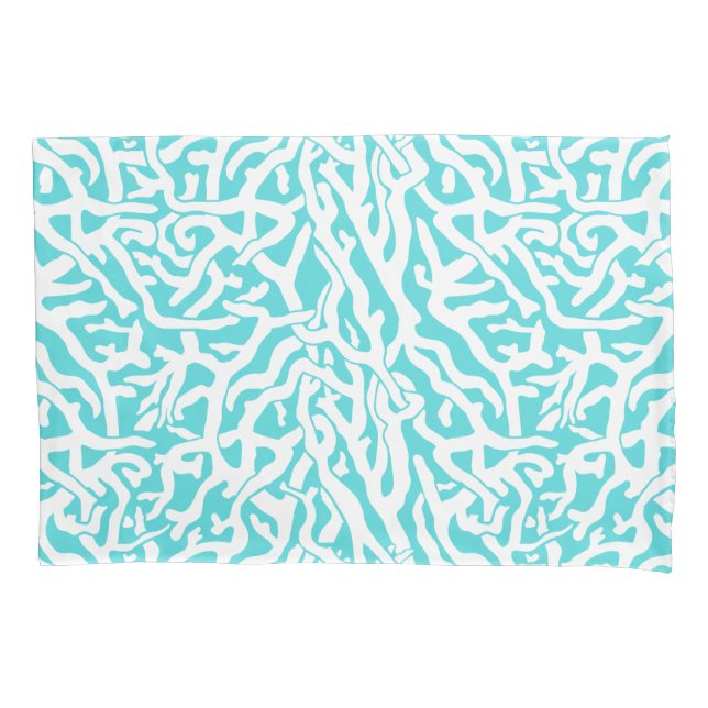 Beach Coral Reef Pattern Nautical White Blue Pillowcase (Front)