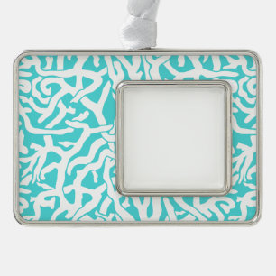 Beach Coral Reef Pattern Nautical White Blue Silver Plated Framed Ornament