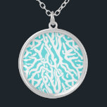 Beach Coral Reef Pattern Nautical White Blue Silver Plated Necklace<br><div class="desc">This pretty ocean / beach-inspired repeating nautical pattern looks like an intricately-woven coral reef in white on a beachy - blue background. The elegant coral reef pattern is done in a stencil look. The colour of blue is reminiscent of bright, clear tropical seas. This simple, modern design is perfect for...</div>