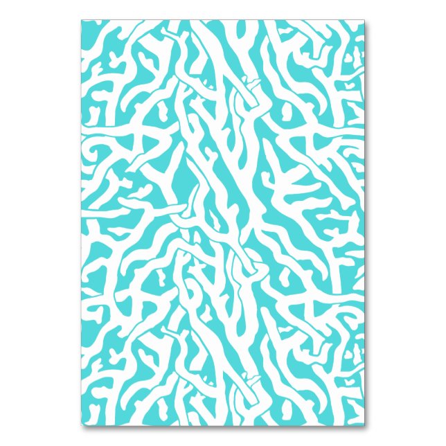 Beach Coral Reef Pattern Nautical White Blue Table Number (Front)