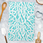 Beach Coral Reef Pattern Nautical White Blue Tea Towel<br><div class="desc">This pretty ocean / beach-inspired repeating nautical pattern looks like an intricately-woven coral reef in white on a beachy - blue background. The elegant coral reef pattern is done in a stencil look. The colour of blue is reminiscent of bright, clear tropical seas. This simple, modern design is perfect for...</div>