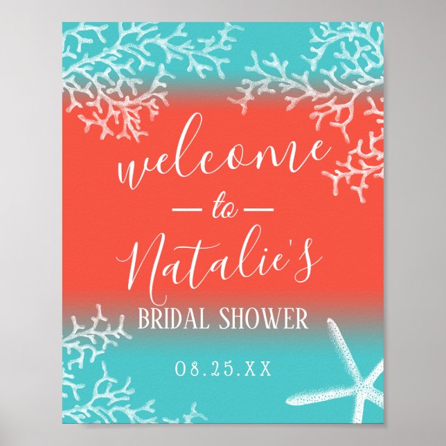 Beach Coral Reef Starfish Bridal Shower Welcome Poster (Front)