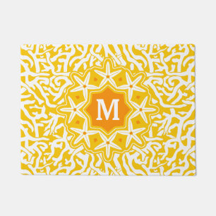 Beach Coral Reef Starfish Monogram in Sunny Yellow Doormat