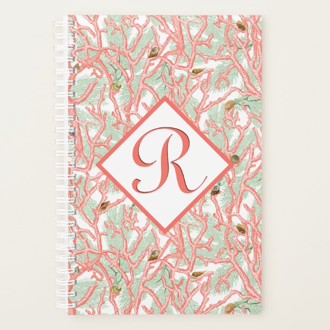 Beach Coral Seashells Custom Monogram Planner (Front)