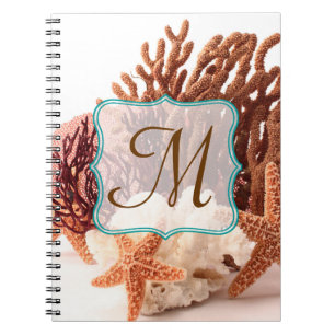 Beach Coral Star Fish Monogram Initial Note Book