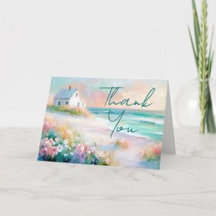 Beach Cottage Pastel Watercolor Thank You Card