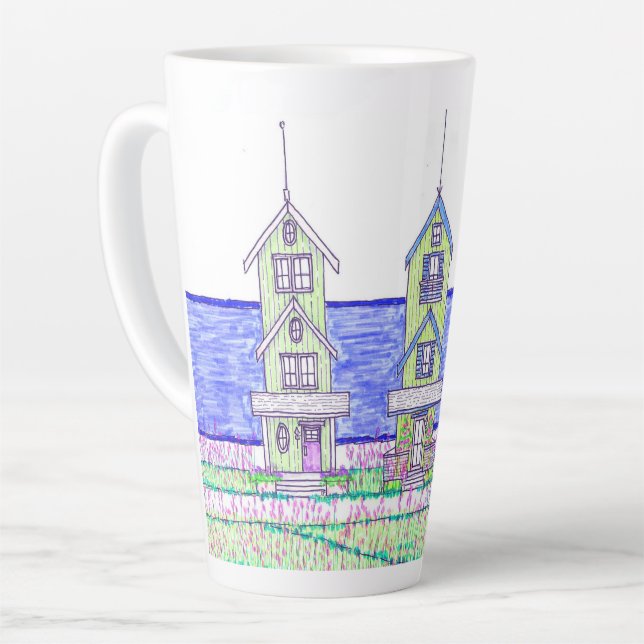 Beach Cottage Trio Large Latte Mug (Left Angle)