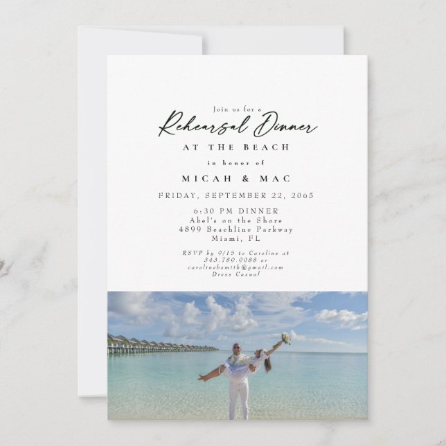 Beach Couple Photo Simple Rehearsal Dinner Invitation (Front)