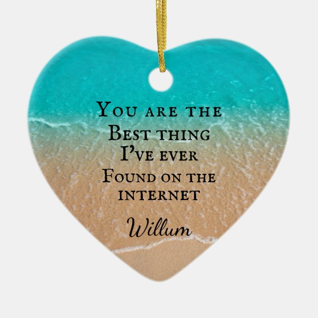 Beach couple photo Valentine Ceramic Tree Decoration (Front)