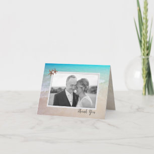 Beach Couple Photo Wedding Thank You Note Card