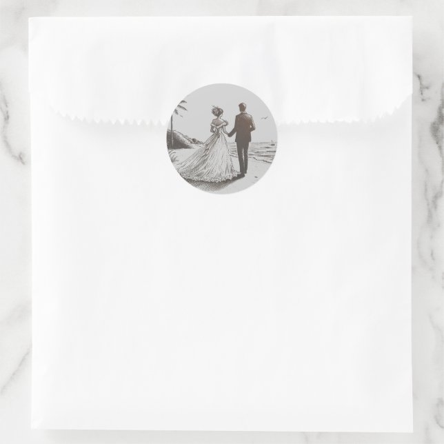 Beach Couple Wedding Classic Round Sticker (Bag)