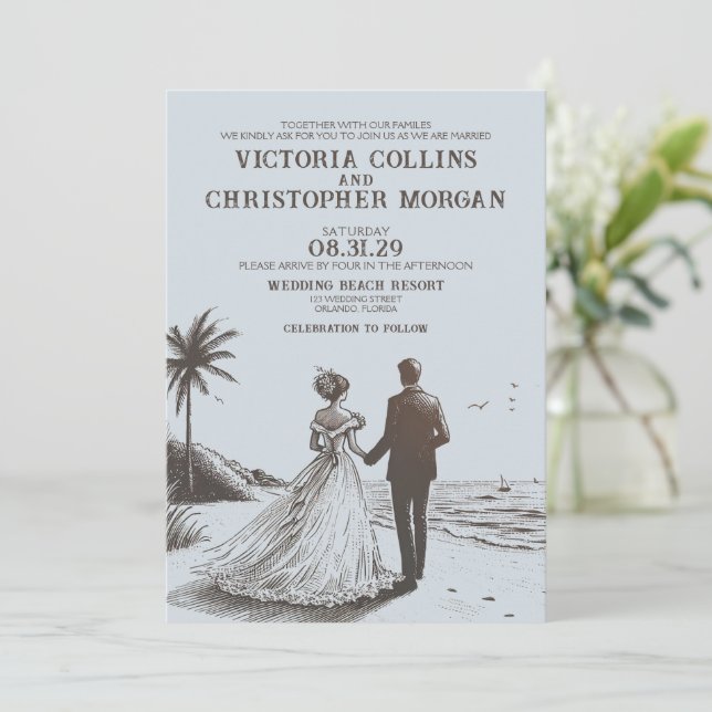 Beach Couple Wedding Invitation (Standing Front)