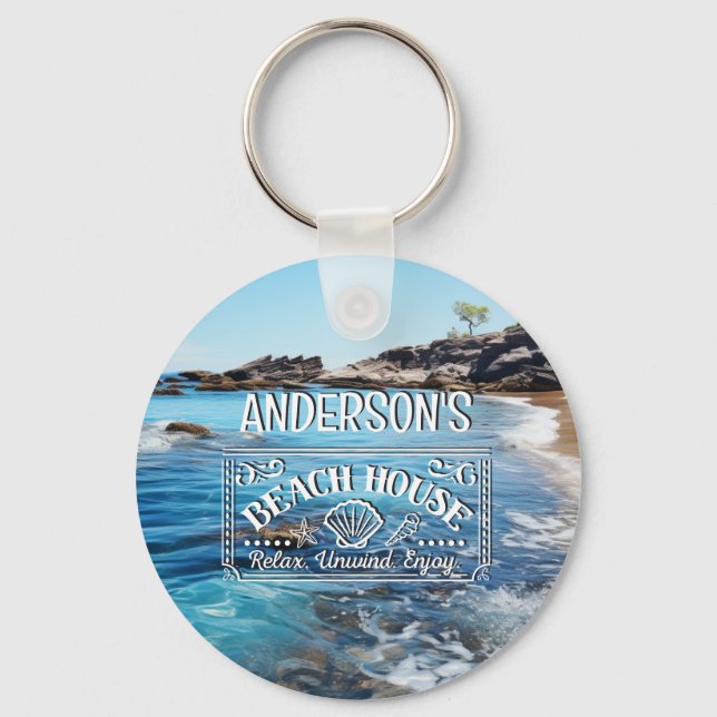 beach Cove Painting Your Adventure Begins Key Ring (Front)