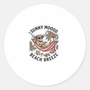Beach Cow Shirt Vintage Summer Farm Animal Art Classic Round Sticker