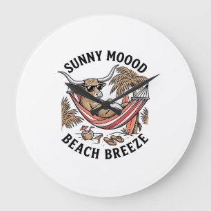 Beach Cow Shirt Vintage Summer Farm Animal Art Large Clock