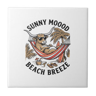 Beach Cow Shirt Vintage Summer Farm Animal Art Tile