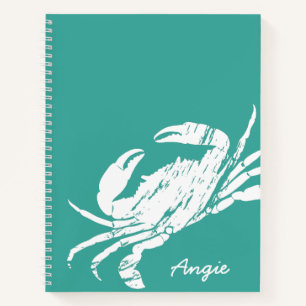 Beach Crab Blue White Personalised Notebook