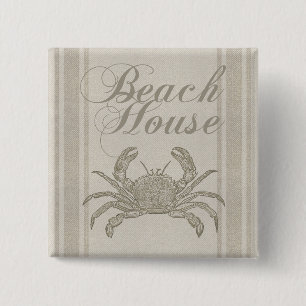 Beach Crab House Shore Coastal Art 15 Cm Square Badge