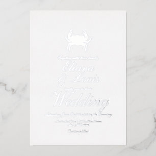 Beach Crab Script Wedding Pressed  Foil Invitation
