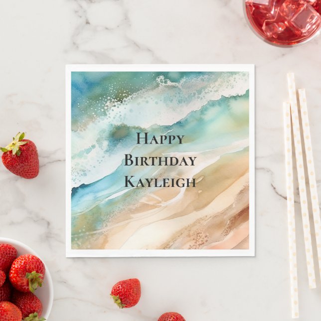 Beach Cream Aqua Ocean Birthday Napkin (Insitu)