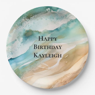 Beach Cream Aqua Ocean Birthday Paper Plate