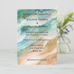 Beach Cream Aqua Ocean Wedding Invitation
