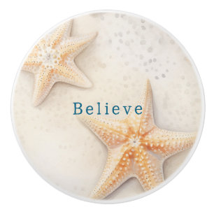 Beach Cream Peach Ocean Starfish Believe Ceramic Knob