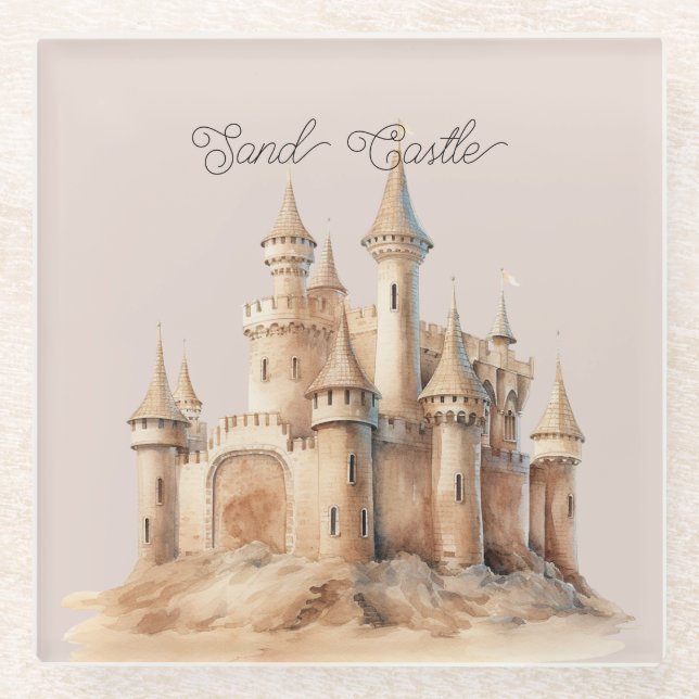 Beach Cream Sand Castle Glass Coaster (Front)