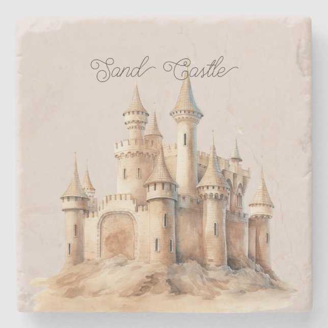 Beach Cream Sand Castle Stone Coaster (Front)