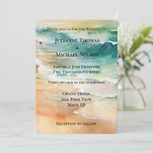 Beach Cream Turquoise Aqua Ocean Wedding Invitation