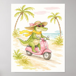 Beach Crocodile Watercolor Art Print